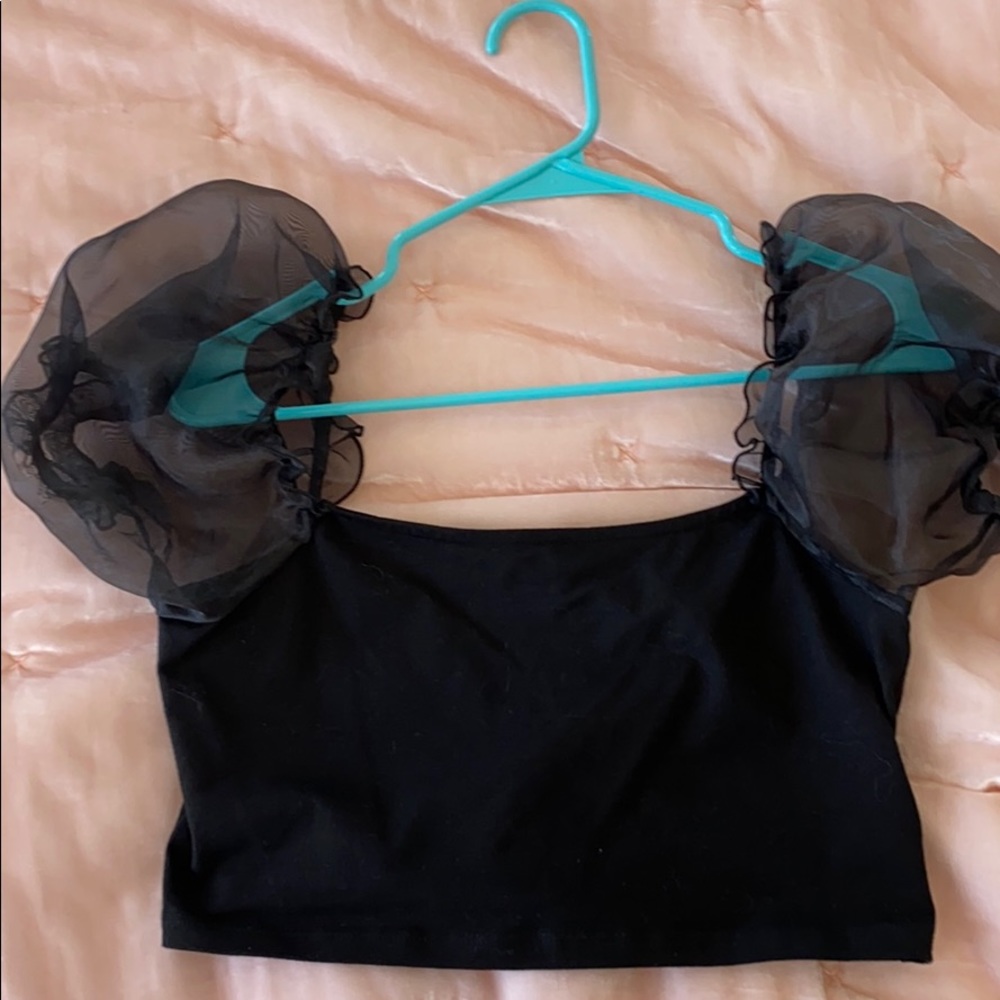 Black puff sleeve crop top Topshop